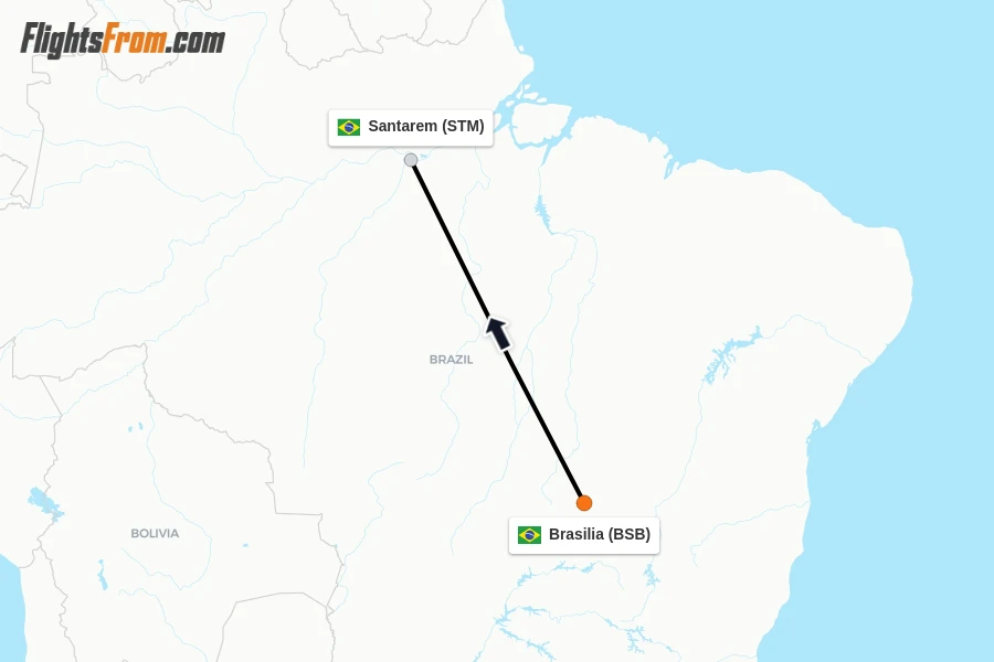 Flights from Brasilia to Santarem route map