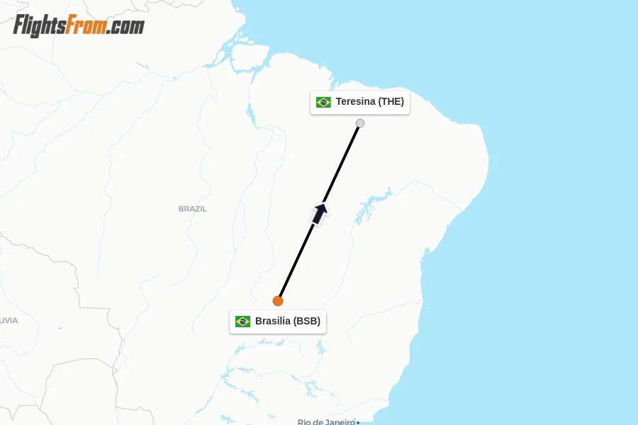 Flights from Brasilia to Teresina route map