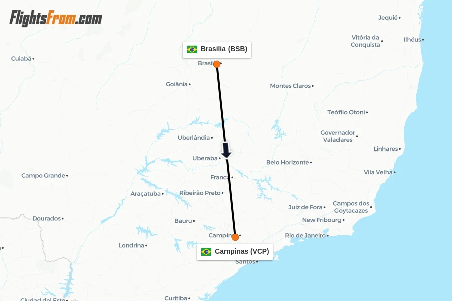 Flights from Brasilia to Campinas route map