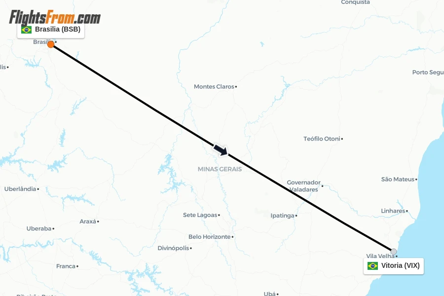 Flights from Brasilia to Vitoria route map