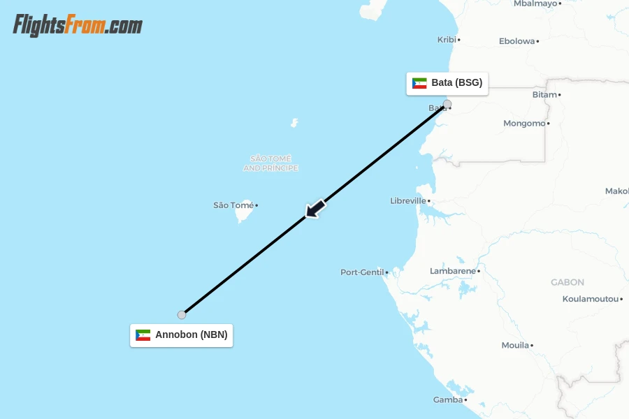 Flights from Bata to Annobon route map