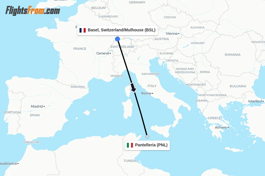 Flights from Basel, Switzerland/Mulhouse to Pantelleria route map