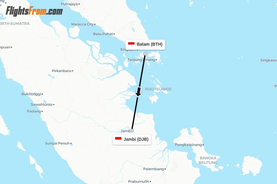Flights from Batam to Jambi route map