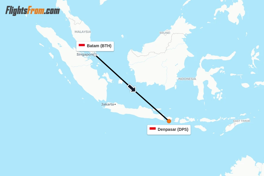 Flights from Batam to Denpasar route map