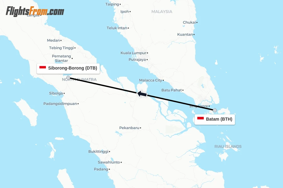 Flights from Batam to Siborong-Borong route map