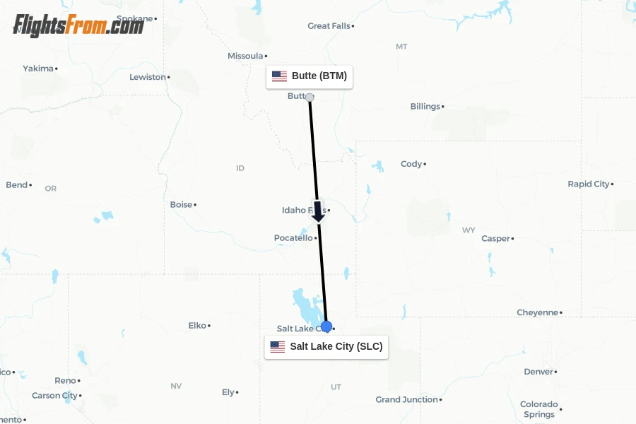Flights from Butte to Salt Lake City route map