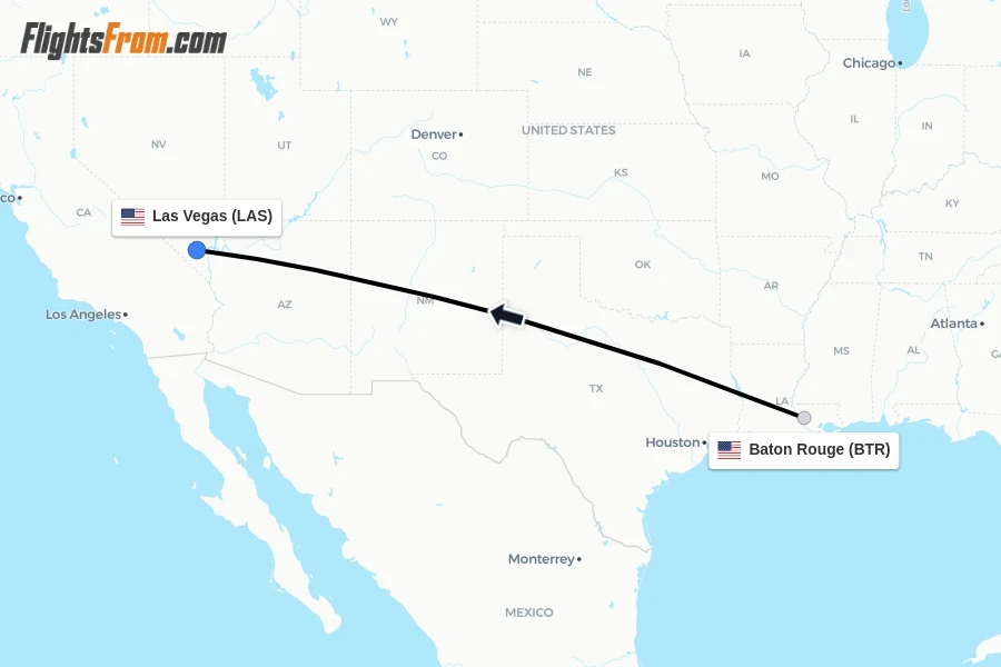 Flights from Baton Rouge to Las Vegas route map
