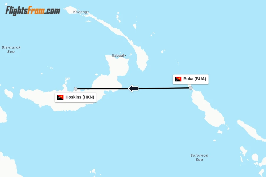 Flights from Buka to Hoskins route map