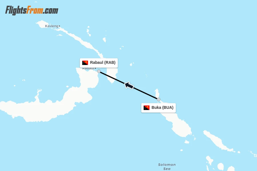 Flights from Buka to Rabaul route map