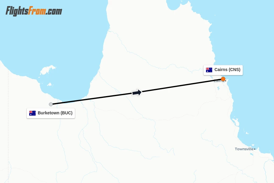 Flights from Burketown to Cairns route map