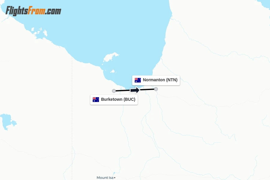 Flights from Burketown to Normanton route map