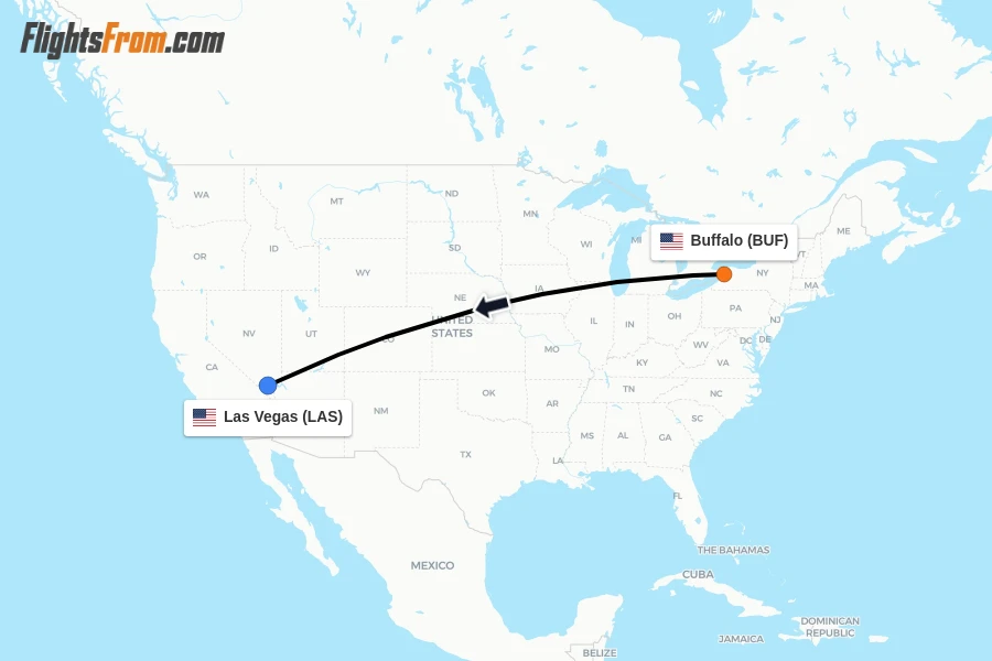 Flights from Buffalo to Las Vegas route map