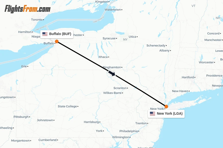 Flights from Buffalo to New York route map
