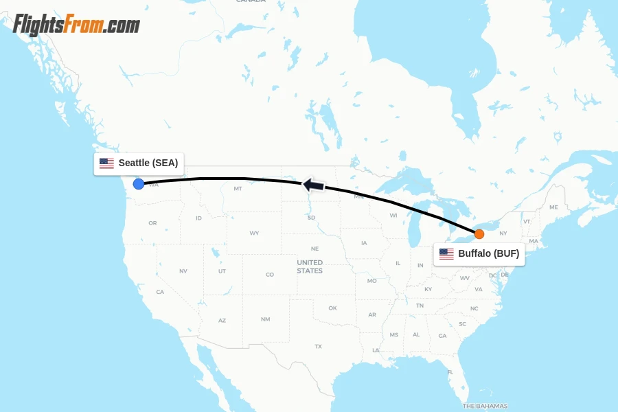 Flights from Buffalo to Seattle route map