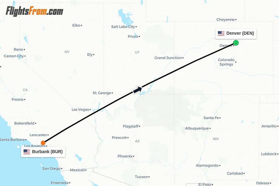 Flights from Burbank to Denver route map