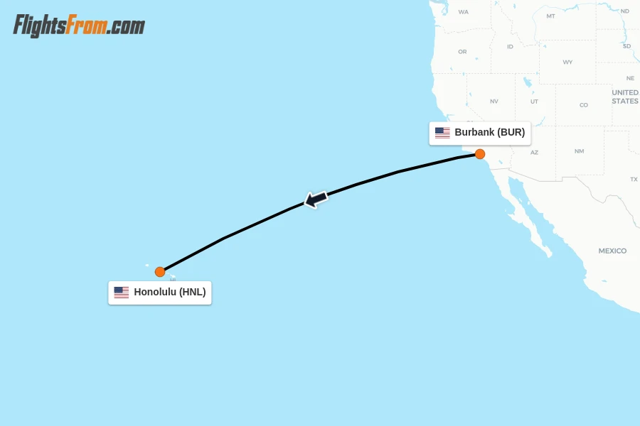 Flights from Burbank to Honolulu route map