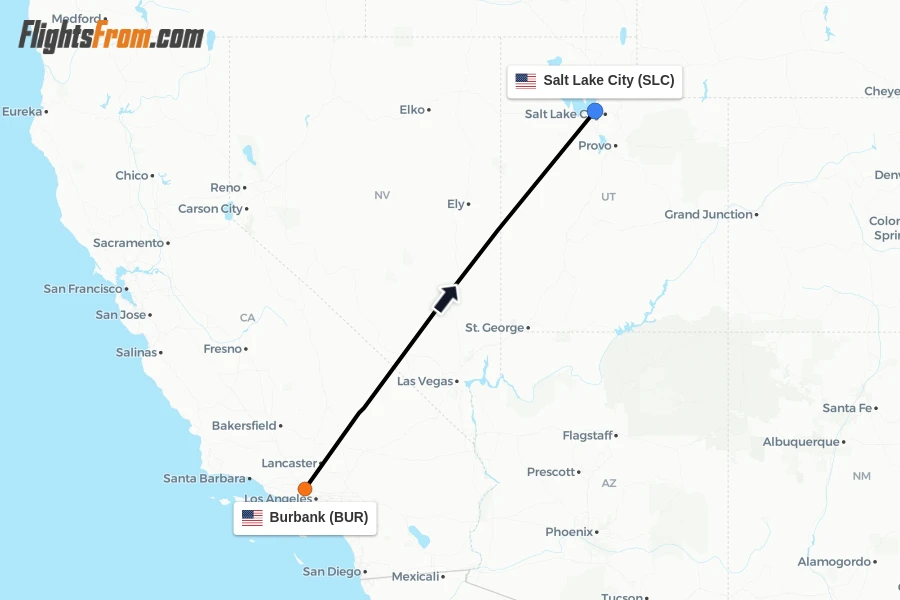 Flights from Burbank to Salt Lake City route map