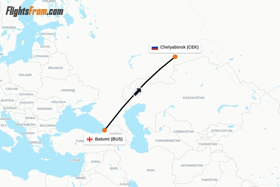 Flights from Batumi to Chelyabinsk route map