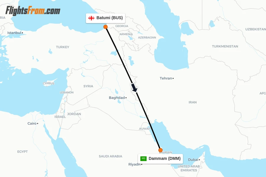 Flights from Batumi to Dammam route map