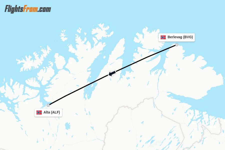 Flights from Berlevag to Alta route map