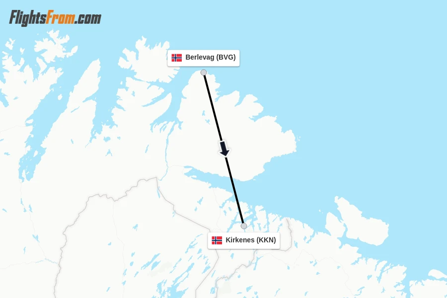 Flights from Berlevag to Kirkenes route map