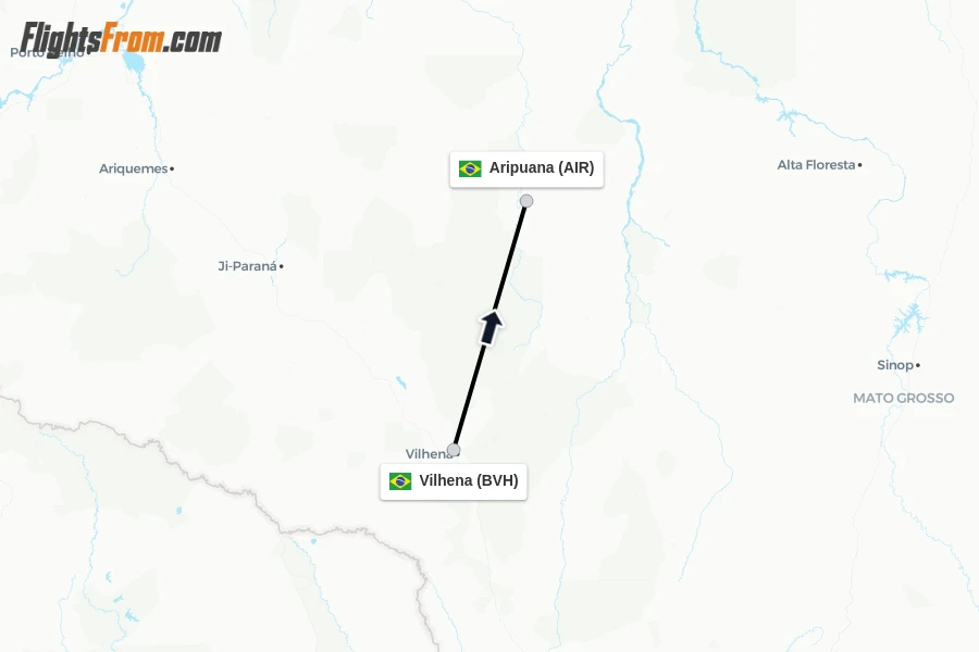 Flights from Vilhena to Aripuana route map