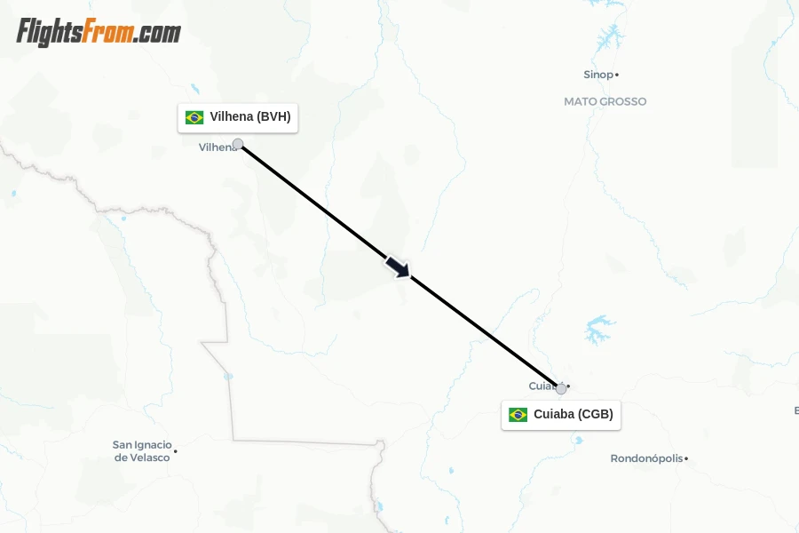 Flights from Vilhena to Cuiaba route map