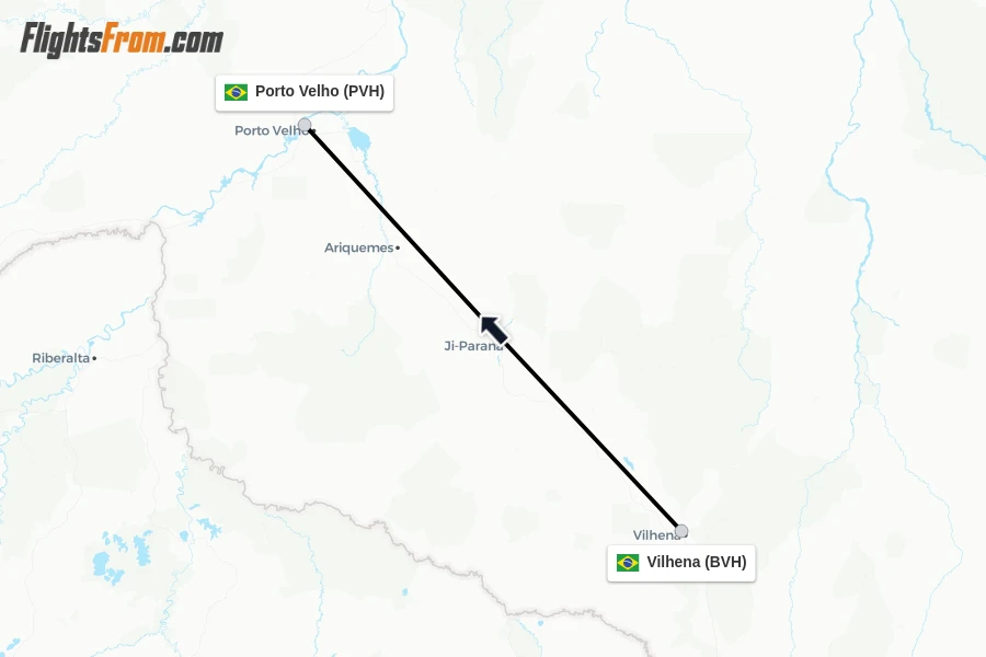 Flights from Vilhena to Porto Velho route map