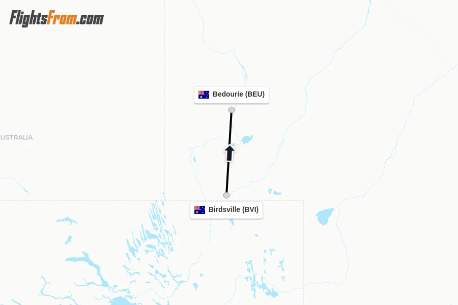 Flights from Birdsville to Bedourie route map