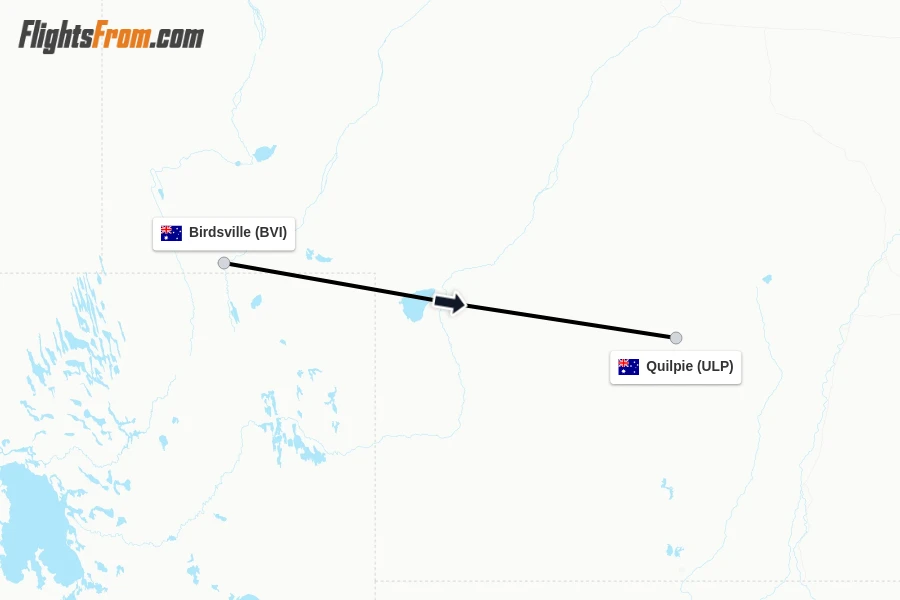 Flights from Birdsville to Quilpie route map