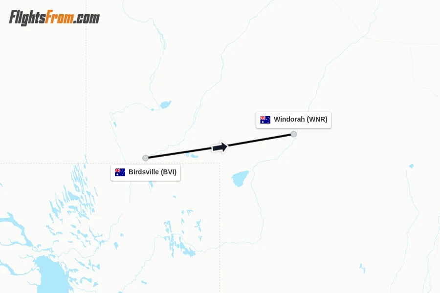 Flights from Birdsville to Windorah route map