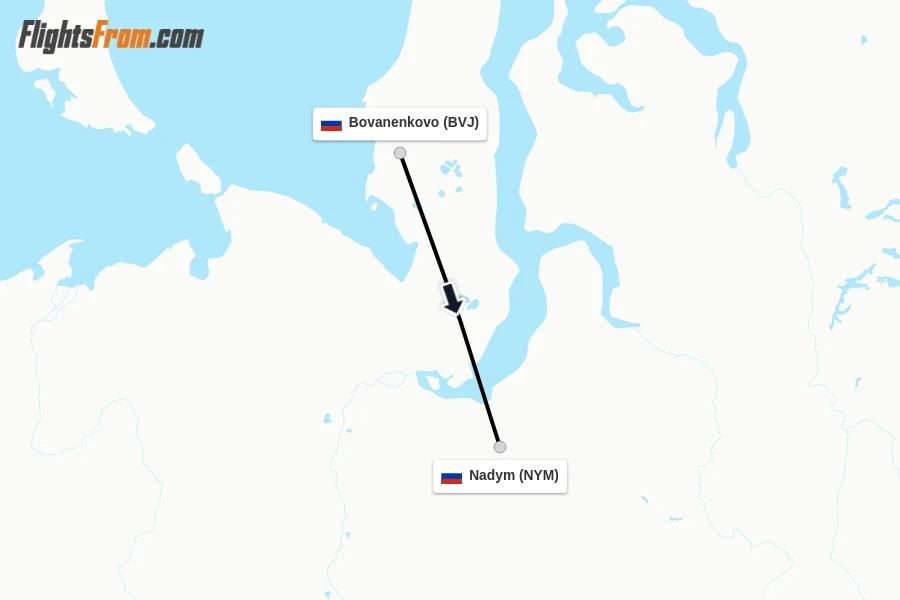 Flights from Bovanenkovo to Nadym route map