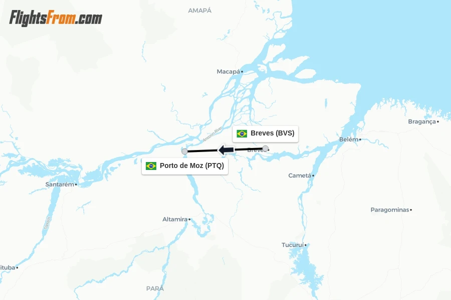 Flights from Breves to Porto de Moz route map