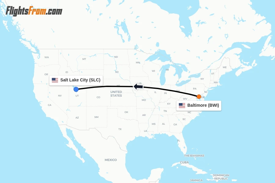 Flights from Baltimore to Salt Lake City route map