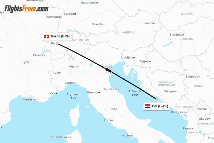Flights from Bol to Berne route map