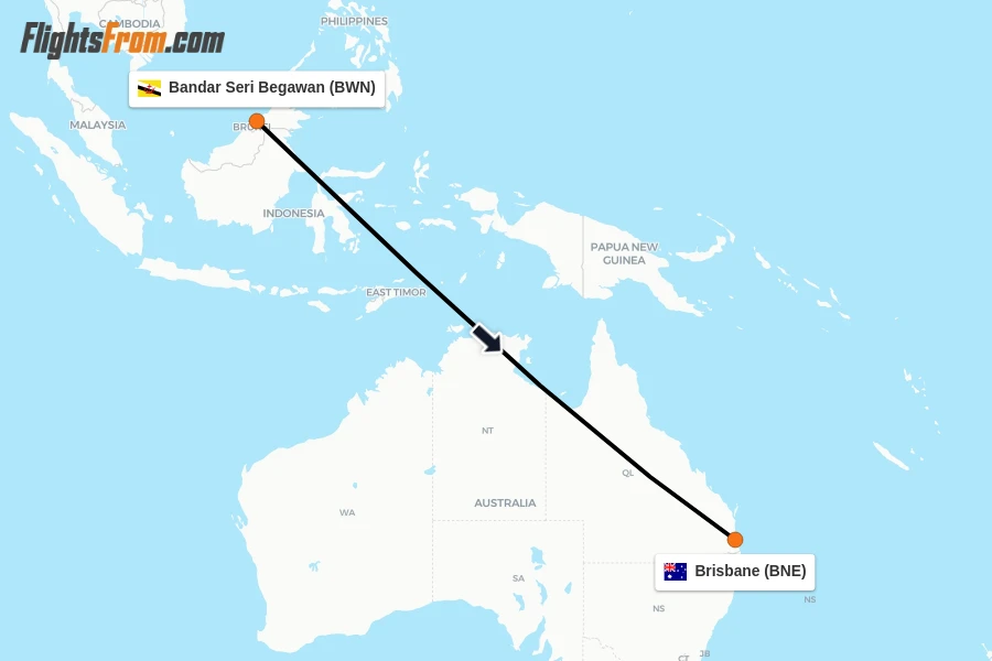 Flights from Bandar Seri Begawan to Brisbane route map