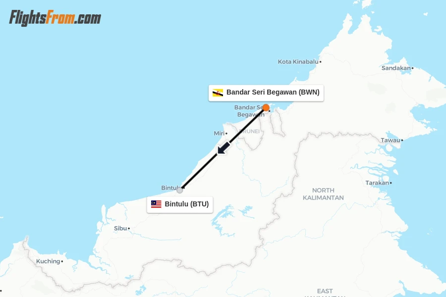 Flights from Bandar Seri Begawan to Bintulu route map