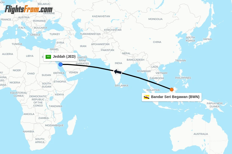 Flights from Bandar Seri Begawan to Jeddah route map