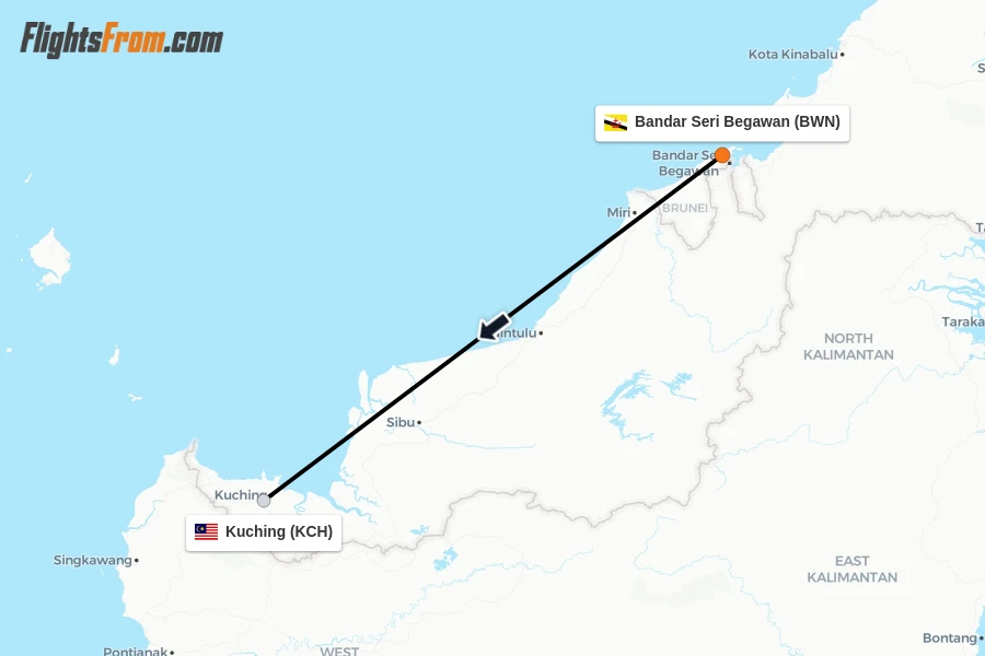 Flights from Bandar Seri Begawan to Kuching route map