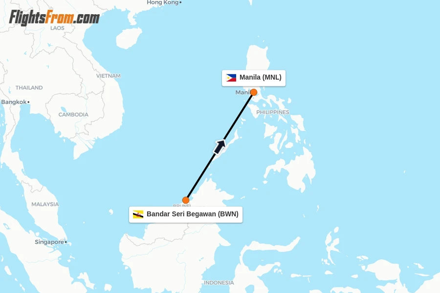 Flights from Bandar Seri Begawan to Manila route map