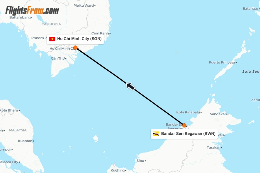 Flights from Bandar Seri Begawan to Ho Chi Minh City route map