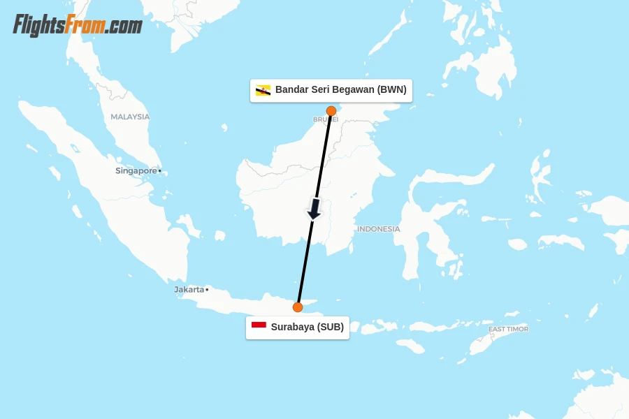 Flights from Bandar Seri Begawan to Surabaya route map