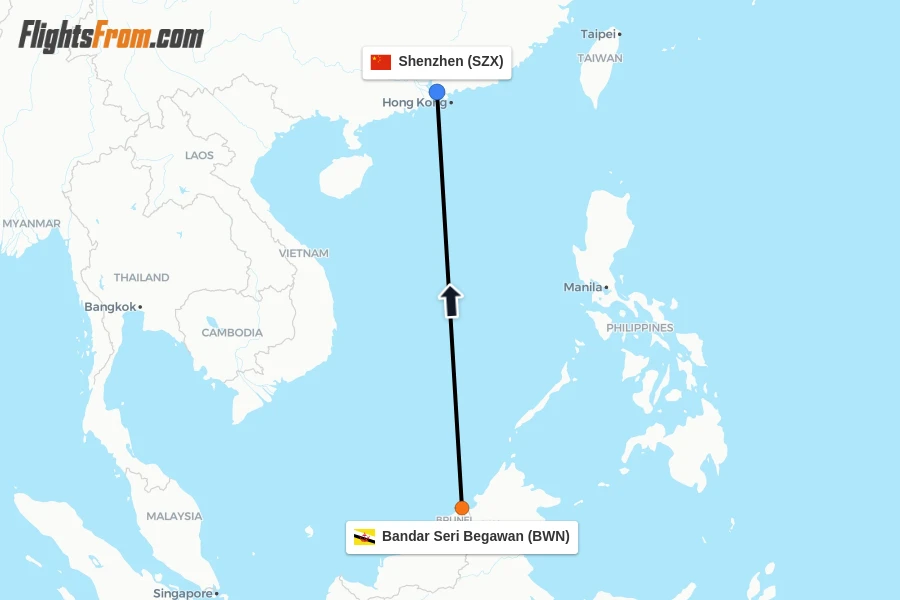 Flights from Bandar Seri Begawan to Shenzhen route map