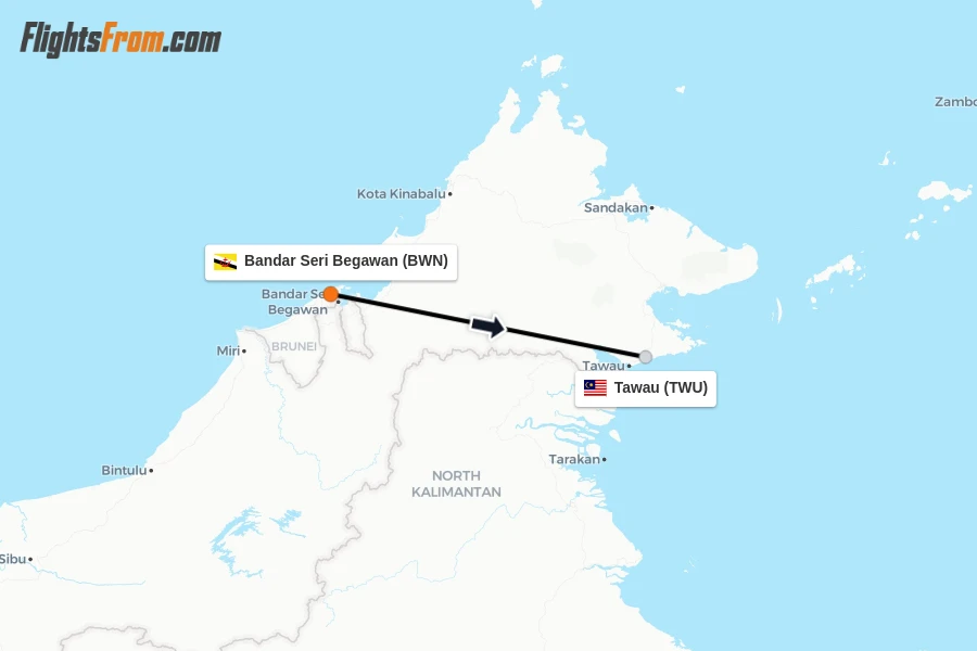 Flights from Bandar Seri Begawan to Tawau route map