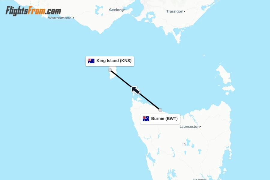 Flights from Burnie to King Island route map
