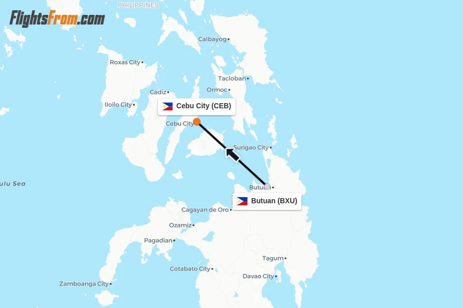 Flights from Butuan to Cebu City route map