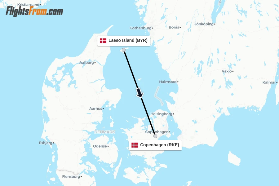 Flights from Laeso Island to Copenhagen route map