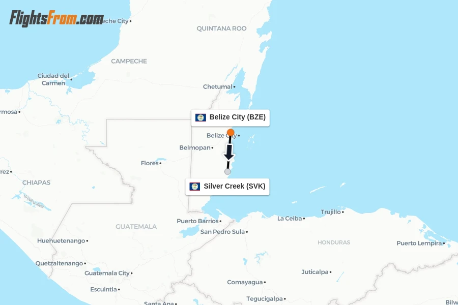 Flights from Belize City to Silver Creek route map