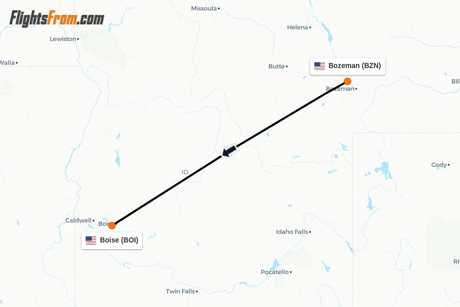 Flights from Bozeman to Boise route map