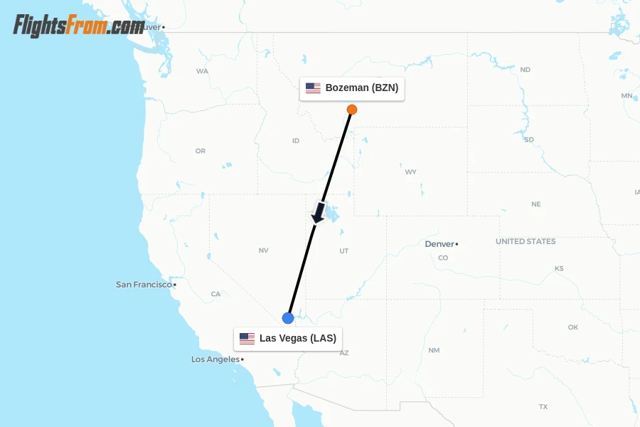 Flights from Bozeman to Las Vegas route map